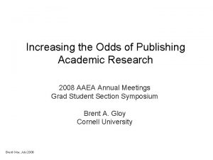 Increasing the Odds of Publishing Academic Research 2008