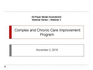 AllPayer Model Amendment Webinar Series Webinar 3 Complex