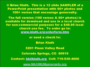 Brian Kluth This is a 12 slide SAMPLER