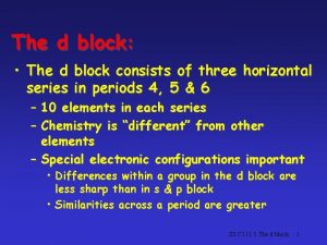 The d block The d block consists of