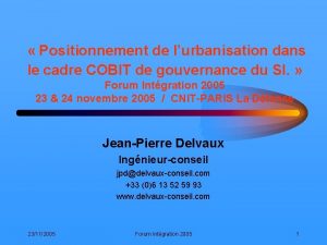 Positionnement de lurbanisation dans le cadre COBIT de