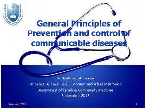General Principles of Prevention and control of communicable