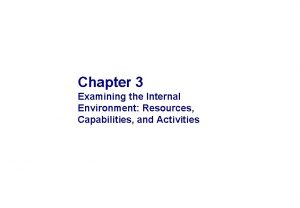 Chapter 3 Examining the Internal Environment Resources Capabilities