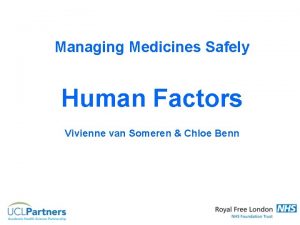 Managing Medicines Safely Human Factors Vivienne van Someren