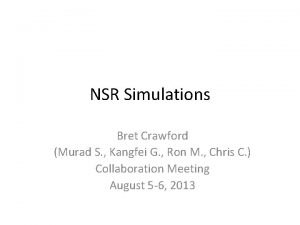 NSR Simulations Bret Crawford Murad S Kangfei G