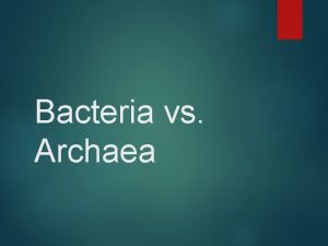 Bacteria vs Archaea Bacteria vs Archaea Classification of