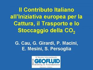 Il Contributo Italiano allIniziativa europea per la Cattura