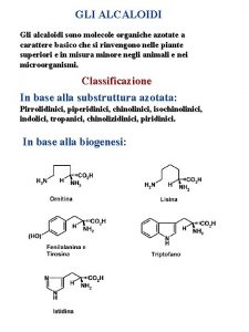 GLI ALCALOIDI Gli alcaloidi sono molecole organiche azotate