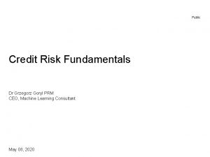 Public Credit Risk Fundamentals Dr Grzegorz Goryl PRM