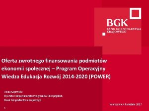 Oferta zwrotnego finansowania podmiotw ekonomii spoecznej Program Operacyjny