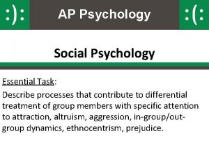 AP Psychology Social Psychology Essential Task Describe processes