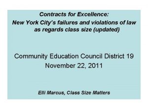 Contracts for Excellence New York Citys failures and