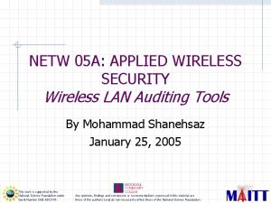 NETW 05 A APPLIED WIRELESS SECURITY Wireless LAN