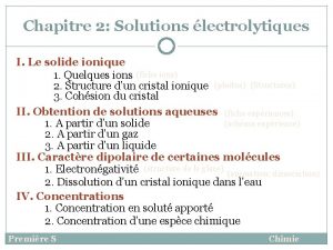 Chapitre 2 Solutions lectrolytiques I Le solide ionique