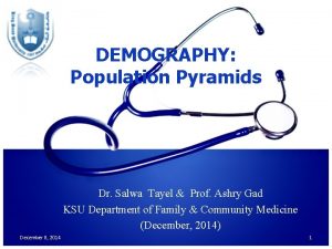 DEMOGRAPHY Population Pyramids Dr Salwa Tayel Prof Ashry