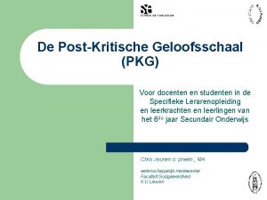 De PostKritische Geloofsschaal PKG Voor docenten en studenten