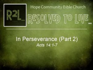 Cover Picture In Perseverance Part 2 Acts 14