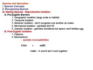 Species and Speciation I Species Concepts II Recognizing