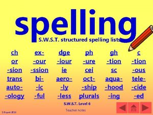 spelling S W S T structured spelling lists