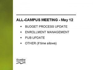 ALLCAMPUS MEETING May 12 BUDGET PROCESS UPDATE ENROLLMENT