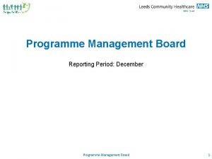 Programme Management Board Reporting Period December Programme Management