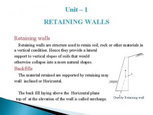 Unit 1 RETAINING WALLS Retaining walls are structure