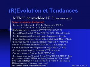 REvolution et Tendances MEMO de synthse N 3