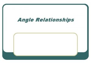 Angle Relationships Terms l CONGRUENT ANGLES ANGLES Two