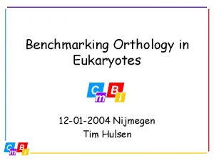 Benchmarking Orthology in Eukaryotes 12 01 2004 Nijmegen
