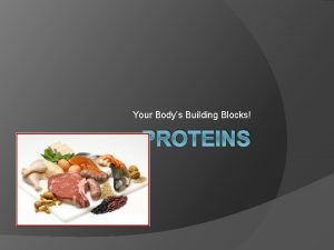 Your Bodys Building Blocks PROTEINS Protein helps your