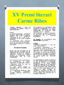 XV Premi literari Carme Ribes LInstitut Guindvols a