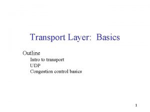 Transport Layer Basics Outline Intro to transport UDP