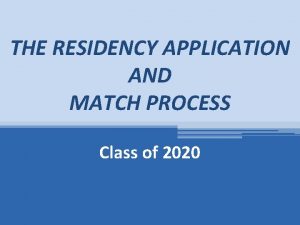 THE RESIDENCY APPLICATION AND MATCH PROCESS Class of