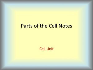 Parts of the Cell Notes Cell Unit Cell