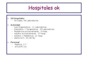 Hospitales ok 58 Hospitales 84 Salas 66 Laboratorios