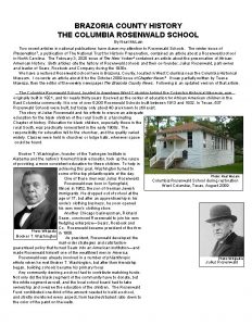 BRAZORIA COUNTY HISTORY THE COLUMBIA ROSENWALD SCHOOL By