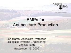 BMPs for Aquaculture Production Lori Marsh Associate Professor