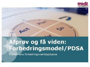 Afprv og f viden ForbedringsmodelPDSA Psykiatriens forbedringsvrktjskasse Du