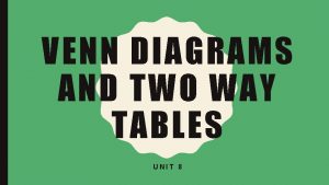 VENN DIAGRAMS AND TWO WAY TABLES UNIT 8