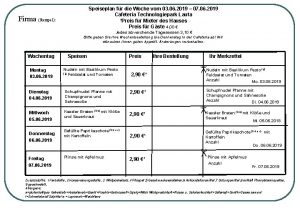 Speiseplan fr die Woche vom 03 06 2019