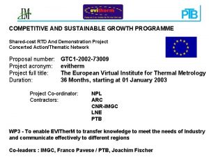 COMPETITIVE AND SUSTAINABLE GROWTH PROGRAMME Sharedcost RTD And