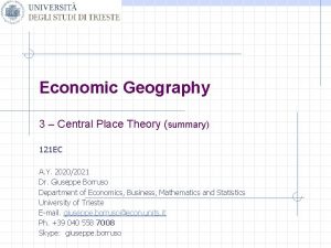 Economic Geography 3 Central Place Theory summary 121