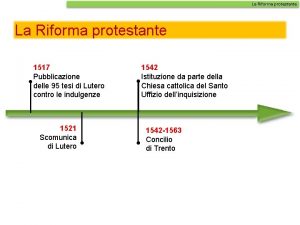 La Riforma protestante 1517 Pubblicazione delle 95 tesi