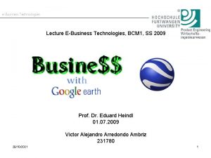eBusiness Technologies Lecture EBusiness Technologies BCM 1 SS
