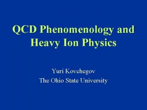 QCD Phenomenology and Heavy Ion Physics Yuri Kovchegov