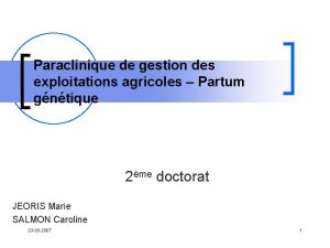 Paraclinique de gestion des exploitations agricoles Partum gntique