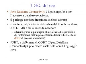 JDBC di base Java Database Connectivity il package