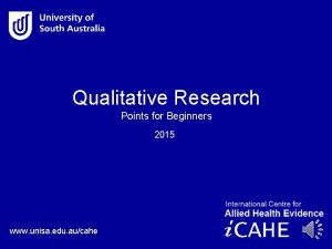 Qualitative Research Points for Beginners 2015 www unisa