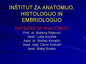 INTITUT ZA ANATOMIJO HISTOLOGIJO IN EMBRIOLOGIJO KATEDRA ZA