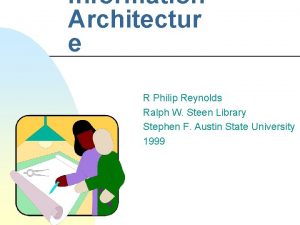 Information Architectur e R Philip Reynolds Ralph W